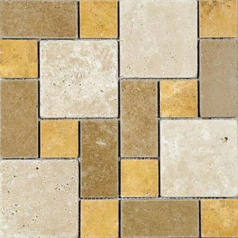 Mixed Travertine Tumbled Mini Pattern Mosaic Tile